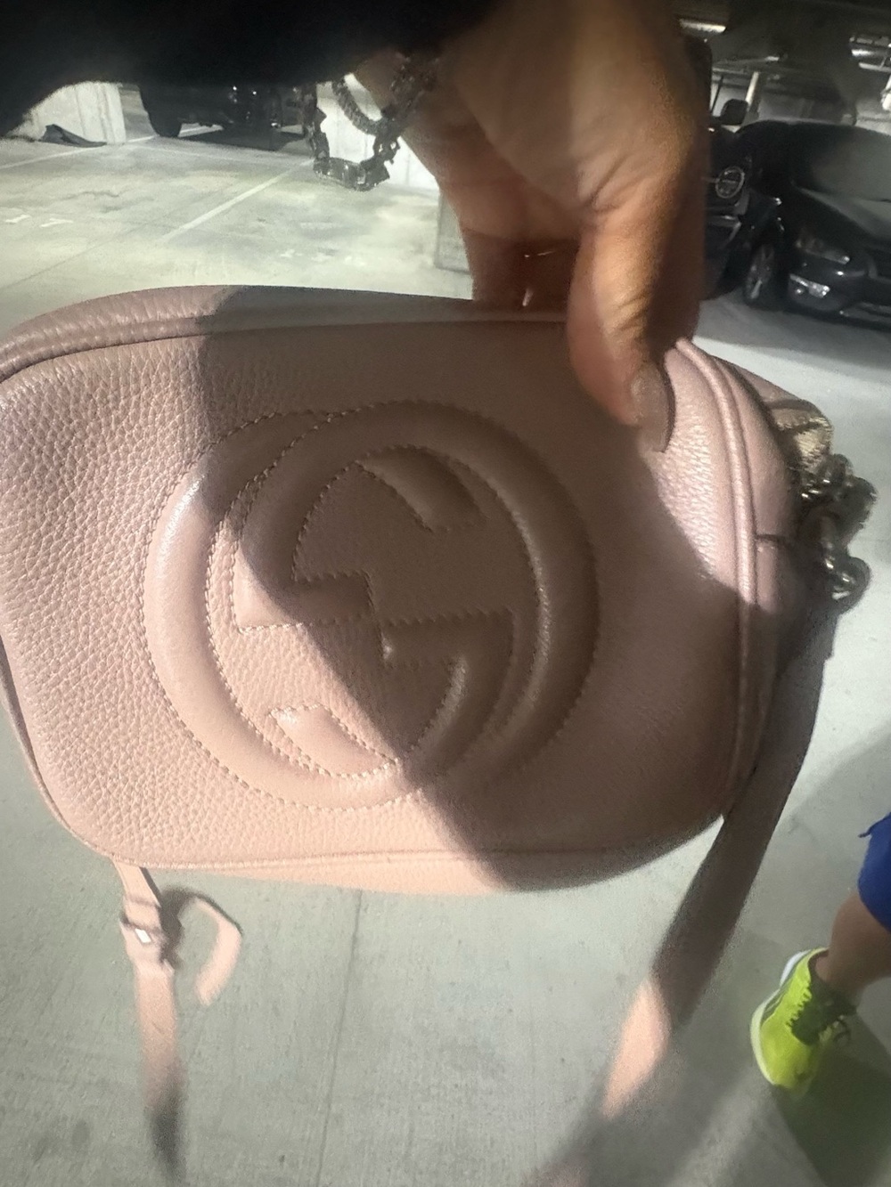 Gucci Blush Pink Pebbled Leather Crossbody Bag with Embossed Double G